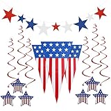 4th of July Decorations Includes Pennant Flags 24 Feet, 6 Foil Hanging Swirls, 9 Star Cutouts for Patriotic Decoration Independence Day Party Supplies