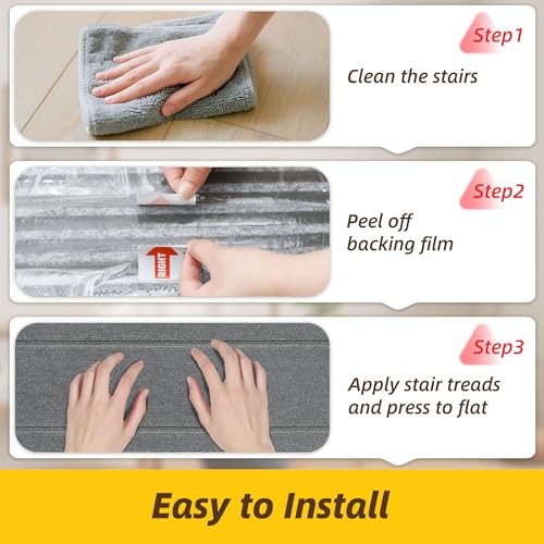 Non-Slip Stair Treads for Wooden Steps Indoor, 15 Pack 8" X 30" Edging Stair Rugs with TPE Backing,0.45" Thick Carpet Stair Treads for Kids Elders & Pets, 100% Polyester Soft Stair Runners, Light Grey | Non-Slip TPE Backing, Washable Stairs Carpet, Soft Polyester, Pet-Friendly for Wooden Steps
