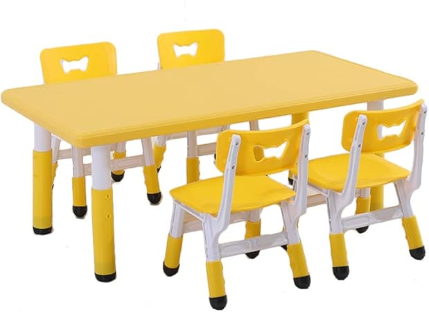 Zhaohui Ensembles Table Et Chaise Pour Enfants Enfants Reglable En Hauteur Sante Coin Arrondi Garderie La Peinture Jeu Apprendre Ensemble 3 5 Pieces Color Yellow B Amazon Fr Cuisine Maison