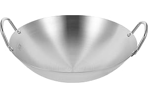 IMIKEYA 34cm Thickened 304 Stainless Steel Chinese Wok Pan with Double Handles for Electric and Induction