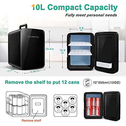 CROWNFUL Mini Fridge, 10 Liter/12 Can Portable Cooler and Warmer