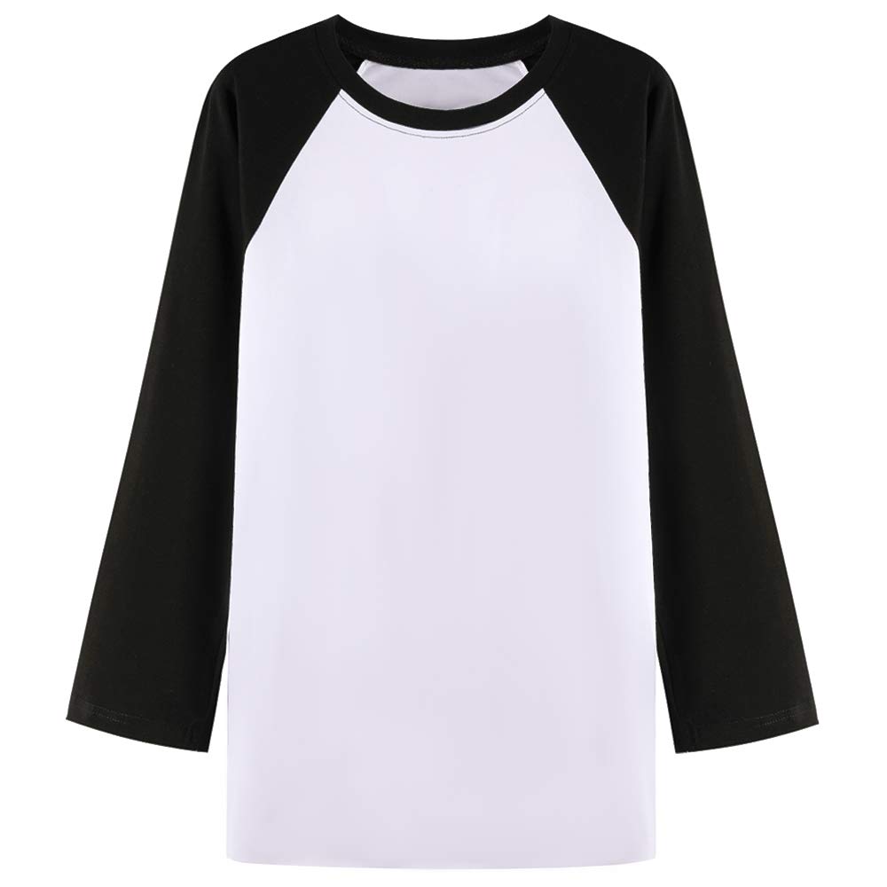 LEMONMOON Women\'s 3/4 Sleeve T-Shirt Round Neck Top Baseball Tee(SS001W/White and Blacks)