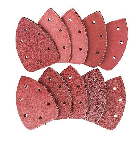 TOOLSTAR Mouse Sander Pads, 140 * 140 * 98mm 6-Hole 240 Grits Mouse Detail Sander Triangle Sanding Papers Sandpaper Sanding Sheets Black and Decker Palm Sander All Grit (10pcs)