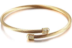 Jude Jewelers Stainless Steel Cable Wire Open Cuff Adjustable Size Bangle Bracelet