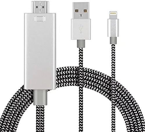 iPhone to HDMI,Lightthebo 6.5ft Lightning 8 Pin to HDMI Cable with Nylon Braided Design with 1080P Resolution for iPhone iPad iPod, Plug and Play (Silver)