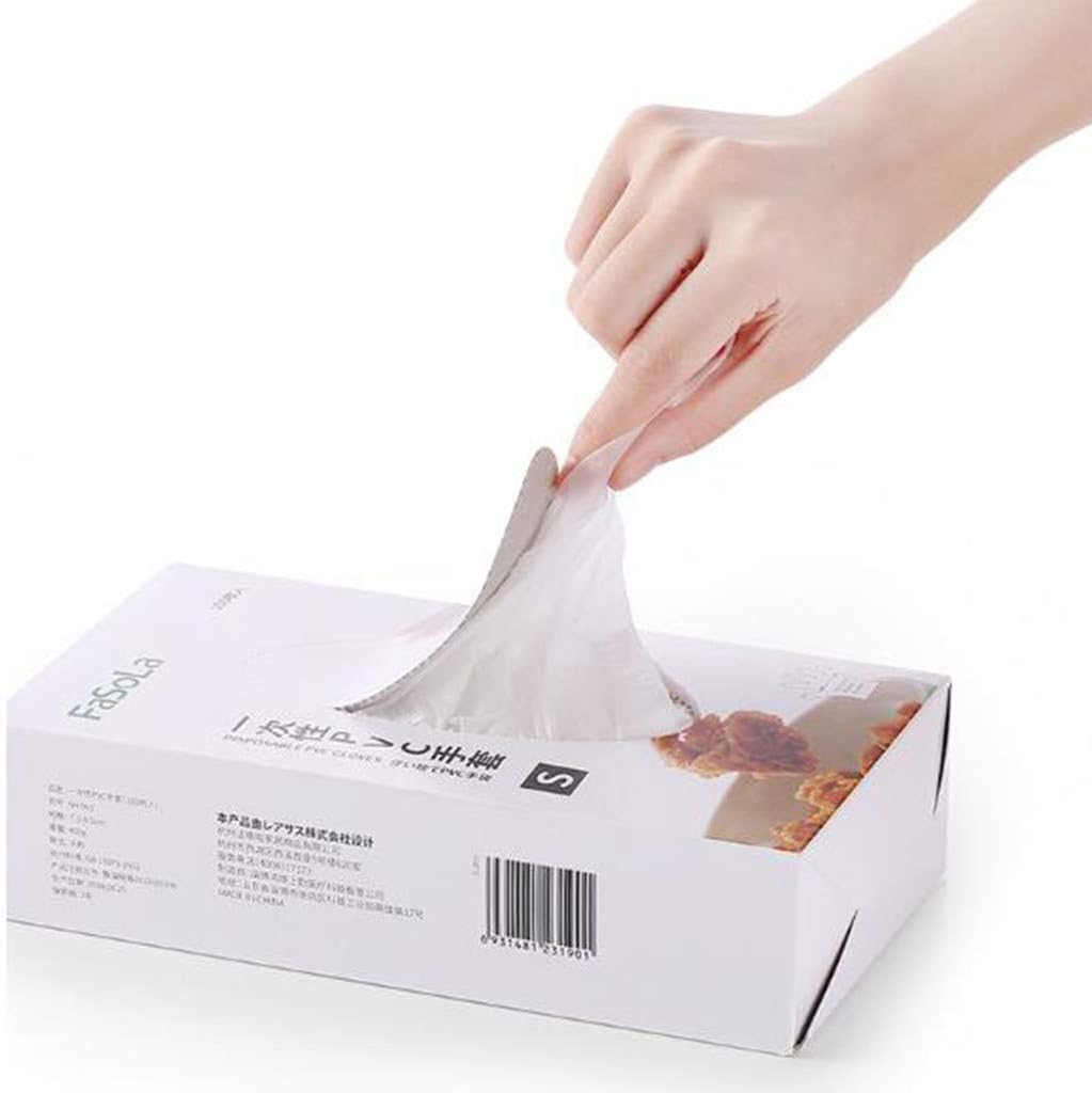 Clear Vinyl Gloves, Latex Free, Powder Free, Disposable, Non-Sterile, Food Safe, Food Prep Gloves, Disposable Plastic Gloves, Cleaning Gloves, Industrial Gloves, Box of 100 (Small)