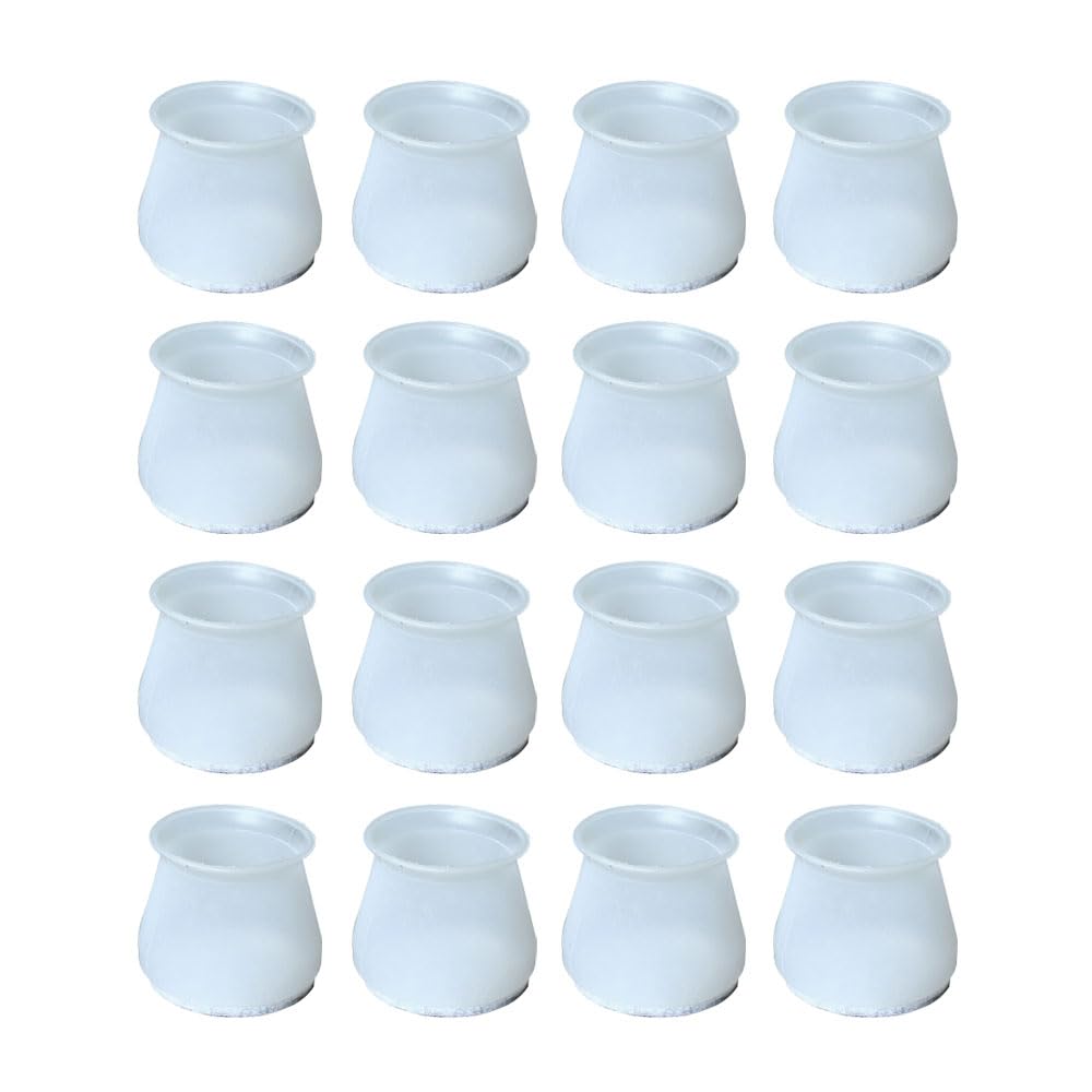 Chair Leg Floor Protectors, 16 Pcs Silicone Round Elastic Chair Leg Caps with Felt for Protecting Floors From Scratches And Noise (White)