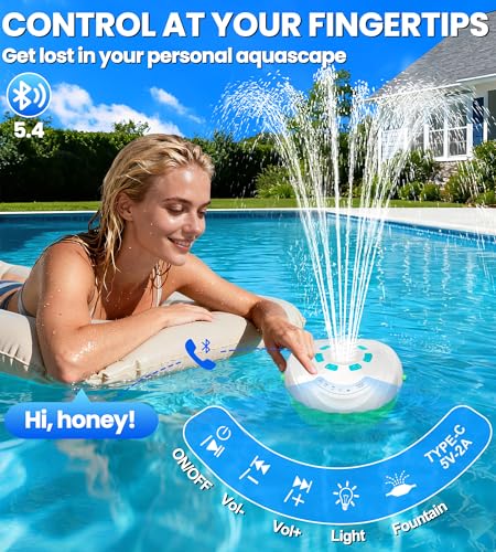 Luxfero 3 en 1 Enceinte Picsine avec Fontaine & Lumière,Enceinte Bluetooth Piscine Étanche IP68,Enceinte Flottante, Haut Parleur Bluetooth Puissant,Stéréo HD,BT5.4,24H Fontaine Piscine Rechargeable