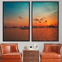 2 Piece Framed Canvas Wall Art Sunset and Ocean Landscape Canvas Prints Home Artwork Decoration for Living Room,Bedroom - 16