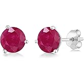 Gem Stone King 18K White Gold Gemstone Birthstone 3-Prong Stud Earrings For Women Men | Round 5MM | Fine Jewelry Gifts for Her Him Mom Dad Wife Husband