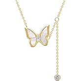 Mylinn 925 Gold-Plated Butterfly Necklace – Mother-of-Pearl Inlay with Delicate Zircon Accent Chain, Layered Design for Daily Elegance, Gold, 1.4cm×1.4cm