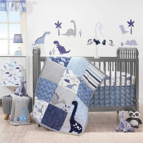 Bedtime Originals Roar Dinosaur 3 Piece Crib Bedding Set, Blue/Grey