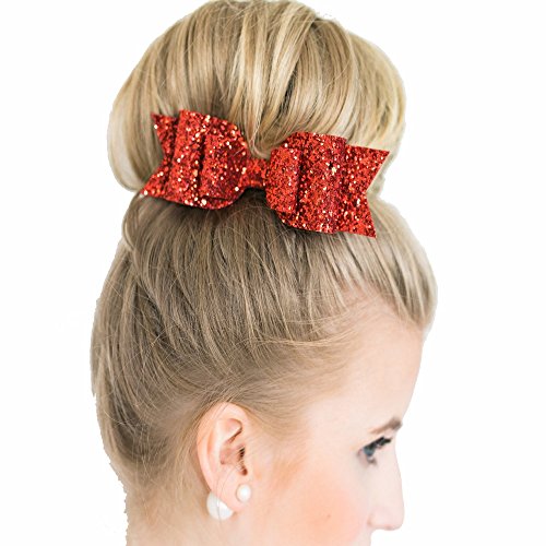 Sunvy 2PC Princess Sequins Bling Bowknot Hairpin Hair Clip Hairbow For Girls Kids Bride Headdress (Red)