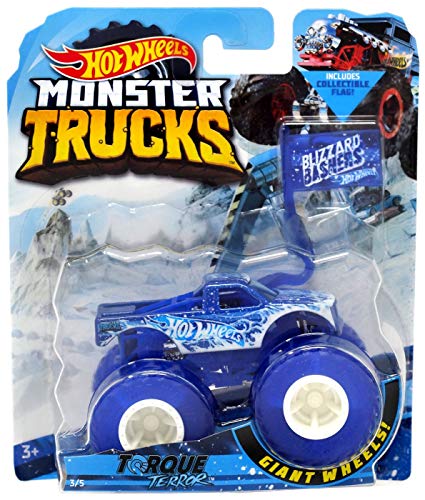 Monster Truck HOT Wheels 1:64 Scale, Blue Torque Terror Includes Flag 3/5