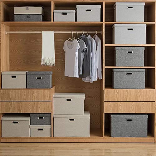 EZ GENERATION Large Foldable Storage Bins with Removable Lid and Handles Linen Fabric Storage Boxes Organizer Containers Storage Baskets Cube for Home Bedroom Closet Office Nursery-Gray (L)