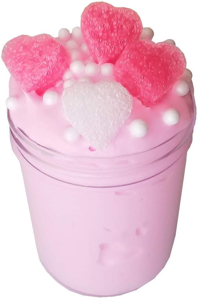 Sweet Heart Tart Scented Slime 4 oz Thick Clay Butter Slime Handmade w/Foam Beads & Floam Hearts Activator Package Party Favor For Girls/Boys Add Ins Accessories Homemade Non Toxic Toys For Kids