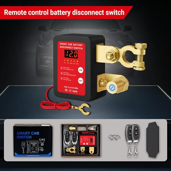 KILL SWITCH FOR CAR, REMOTE BATTERY DISCONNECT SWITCH 12V 240A WITH LED SCREEN, UPGRADE SMART VOLTAGE PREVENT BATTERY DRAIN, ANTI-THEFT, AUTOMATIC CUT/SHUT OFF SWITCH FOR AUTO, RV, TRUCK, BOAT