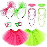 10Pcs 80s Neon Workout Costume Accessories Set Neon Tutu Skirts 90s Headband 1980s Earrings for Women Necklace Silicone Bracelet Neon Outfit 80s Party