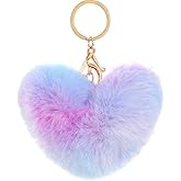MVKZFE Love Heart Faux Fur Pom Pom Key Chains Bag Accessory Fluffy Puffball Keyring Backpack Charms for Women Girls