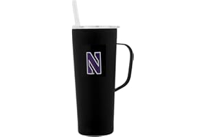 Decorvo NCAA 20 oz. Stainless Steel Tumbler with Handle - Officially Licensed Double Walled Insulated Roadie with Slide Lid and Straw (Northwestern Logo - Black)