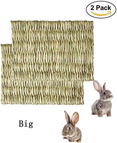 Hkim Rabbit Woven Mat, Natural Safe Hideaway Durable Chew Toy Mat Bed for Bunny /Hamster/Chinchillas/Guinea pigs/Ferret/Small Pets(2 Pack)