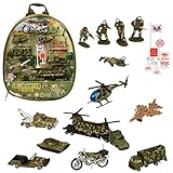 Military Car Set - 20 Different Die-Cast Portable Military Related Vehicles - Play Set in a Backpack