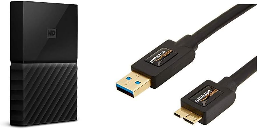 Western Digital My Passport for Mac 2 TB Portable Hard Drive with Type-C Cable - Black & Amazon Basics 3.0 A-Male to Micro B USB Cable (0.9 m / 3 Feet)