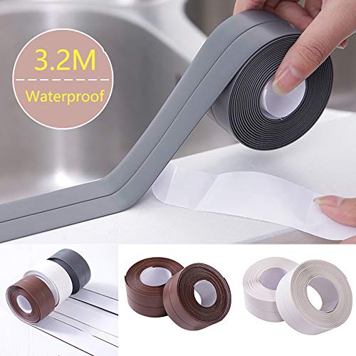 2 Pack Bathtub Wall Sealing Caulk Strip PE Self Adhesive Waterproof Sealing Tape Strip Caulk Sealer Decorative Trim for Kitchen Bathroom Shower Toilet Wall Corner 38mmx3.2m/1.5x126inch (Coffee)