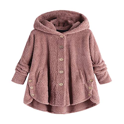 Sunmoot Hooded Faux Fur Coats for Women Long Teddy Bear Jacket Button Fluffy Pullover Loose Sweater