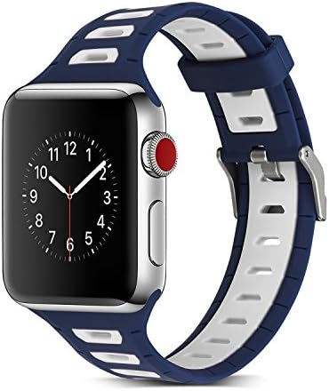 Apple Watch Band 42mm, YEHY Soft Silicone Replacement Band Wristband Straps for IWatch Series 3, Series 2, Series 1, Nike+,Sport ,Edition,Women,Men,Boys,Girls (Midnight Blue/White)