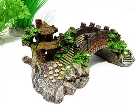 Aquarium Resin Bridge Pavilion Tree Fish Bowl Aquatic Tank Ornament Rockery