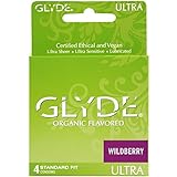 Premium Flavored Condoms - GLYDE Organic Wildberry (Medium Fit) 4-Pack | Certified Ethical & Vegan Australia's #1 Natural Condom Brand!