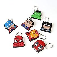 CheeseandU 7Pcs Cute Super Hero Key Cover Cap Creative Silicone Cartoon Captain Anime Key Holder with Ring Ideal Gift for Kids Women Men Husband Wife Brother Sister Friends Coworker Roommate