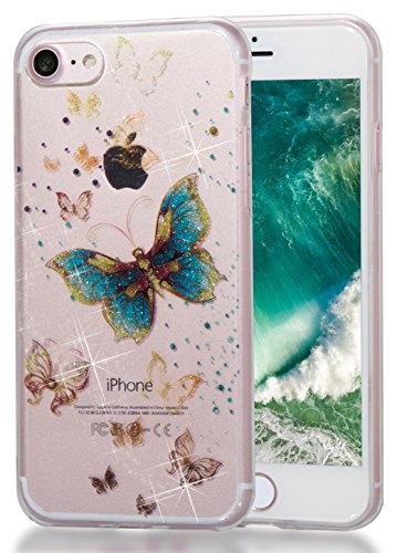 iPod Touch 6 Case,iPod Touch 5 Cases, Slim Soft TPU High Transparent Flash Powder MID Phone Cover for Apple iPod Touch 5th 6th Generation Shock-Absorption Bumper Anti-Scratch Clear Back Gold Butterfly