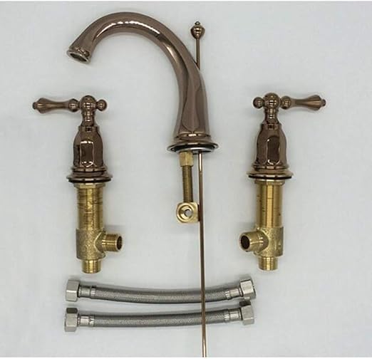 Grifo de lavabo con acabado en oro rosa de tres orificios de 8