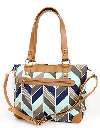 Kailo Chic Camera and Laptop Tote in Navy and Mint Herringbone