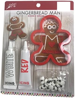Gingerbread Man Cookie Decorating Kit, Includes Cookie Cutter, White Icing, Red Icing, and Edible Eyes