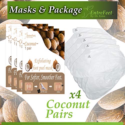 Dr. Entre's Exfoliating Foot Peel Mask | 4 Coconut Pairs | Natural Exfoliant For Smooth Baby Soft Feet, Dry Dead Skin Treatment, Repair Rough Heels, Callus Remover Sock Booties - Thumbnail 5
