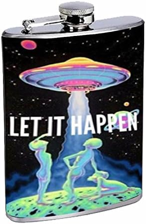 Alien Abduction Have Fun Gifts Elegant Fine Touch Leak Proof Small Primo 18/8 Stainless Steel 8 OZ Flask with Personality Design Alien Tshirt optional gift for men and women