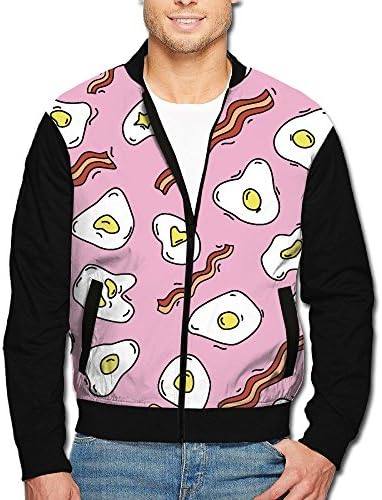 SCOOLY Breakfast Pattern Fried Eggs Bacon Youth Long Sleeve Full Zip Jacket Medium