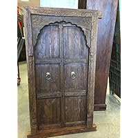 Mogulinterior Antique Vintage Teak Window Terrace Door Arched MEhrab Carved Jharokha & Floral Carved Solid Frame Rustic Luxe
