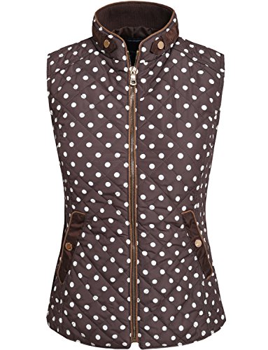 NE PEOPLE Womens Light Weight Polka Dot Low Turtle Neck Quilted Vest-BROWN-S
