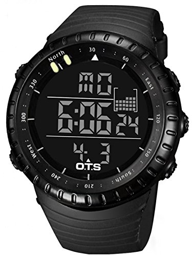 OTS Mens Sports Casual Digital Watches Big Face Military Chronograph Alarm Calendar Black