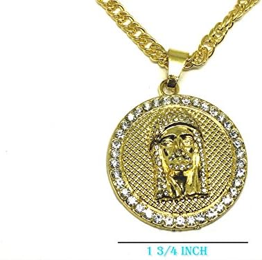 Zizii Large Iced Out Gold Finish Bling Hip-Hop Jesus Pendant Gold Plated Quavo Choker Diamond Chain 24'' Necklace Jewelry