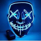 Moonideal Halloween Light Up Mask EL Wire Scary Mask for Halloween Festival Party Sound Induction Twinkling with Music Speed (Light Blue)