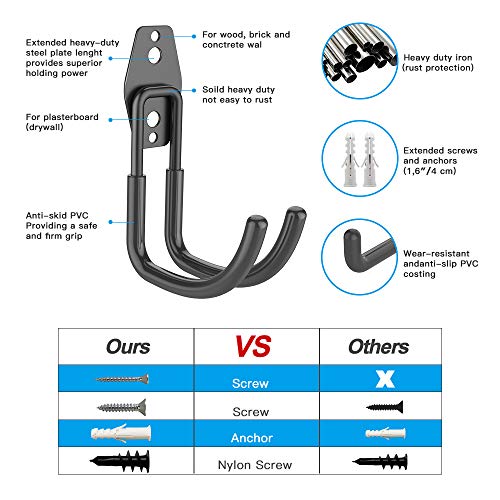 Garage Hooks, 10 Pcs Steel Utility Garage Storage Hooks and Hangers, Heavy Duty Wall Mounted Hooks and Holders for Organizing Power Tools, Ladders, Bikes, Ropes, Hose, Bulk Items
