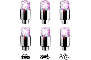 USONLINE911 6 Pack 2025 New Multicolor Wheel Lights Cap LED Tire Valves Cap Light LED Tire Valve Stem Caps Neon Light Waterproof Wheel Spoke Lights LED Tire Lamp for Motorcycle Bicycle Car Accessories