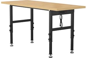 GYMPLIS 60" Adjustable Workbench,Heavy-Duty Work Table,3000 LBS Load Capacity Particleboard Hardwood Workstation Outlets with Power Strips and Fixed feet,for Workshop, Garage