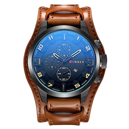 CURREN 8225 Reloj para Hombres Reloj Deportivo de Pulsera de Cuero de Cuarzo Militar Negro Marca Sport Male Clock