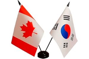 Canada South Korea Friendship Flag, Korean Desk Flag,Canada Korean Desk Flag,Twin Table Flag，Korean Office Table Flag on Stan